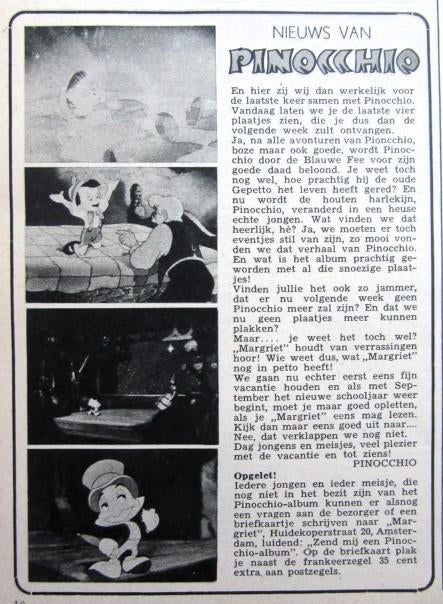 9 vintage advertenties reclames Nieuws Pinocchio 1953 Disney, Ophalen of Verzenden, Gebruikt, Overige typen