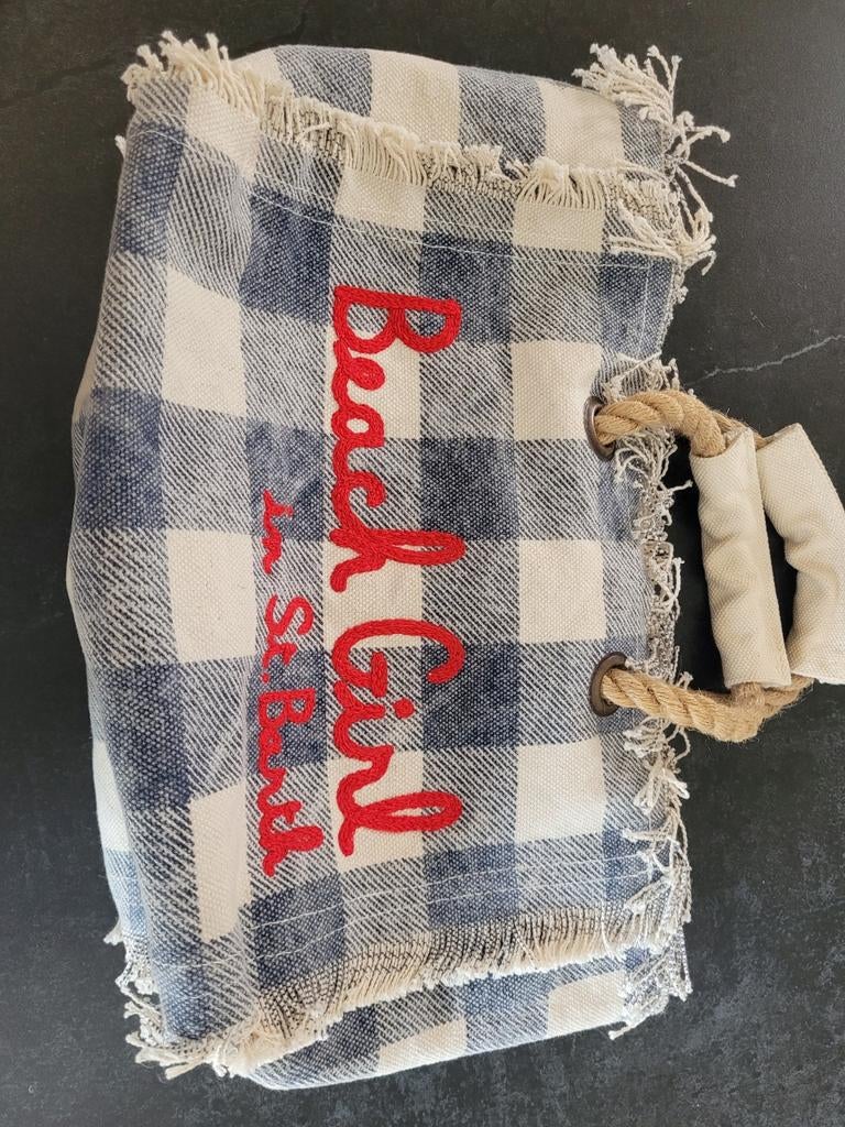 Saint Barth geruite tas met touw handvatten, Ophalen of Verzenden, Zo goed als nieuw, Blauw, Handtas