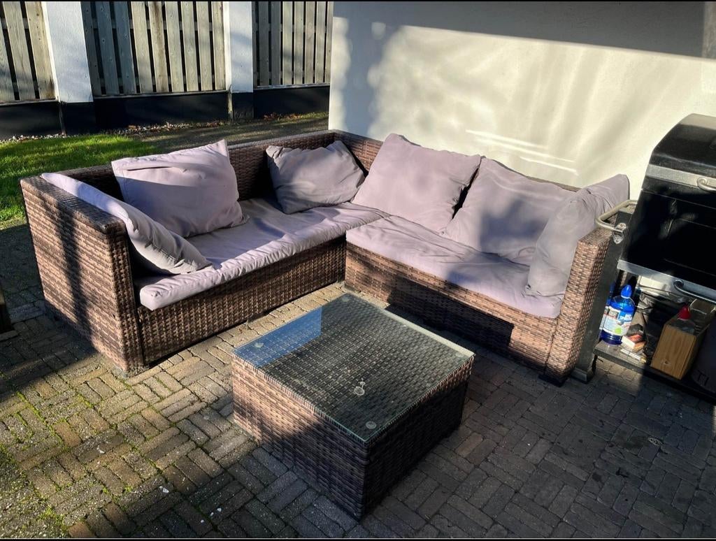 5-persoons loungeset met nette kussens, Ophalen, 5 zitplaatsen, Gebruikt, Bank