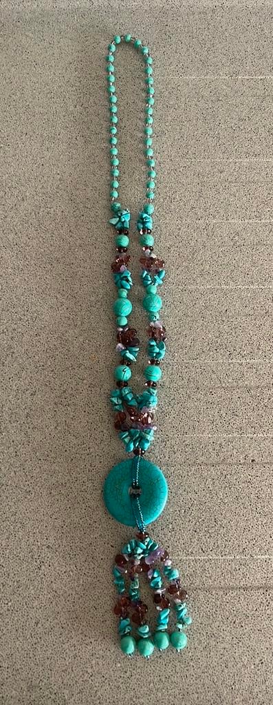 Prachtige ketting turquoise amethist edelsteen mineraal, Ophalen of Verzenden, Zo goed als nieuw, Paars, Steen of Mineraal