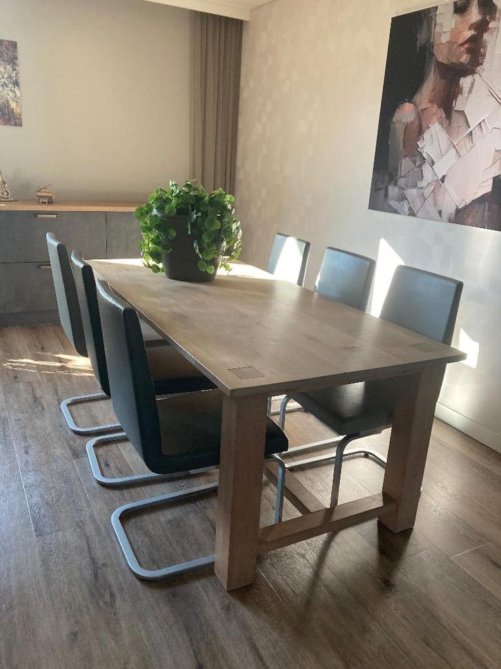Eettafel plus stoelen, Huis en Inrichting, Tafels | Eettafels, Gebruikt, 50 tot 100 cm, 200 cm of meer, Vijf personen of meer