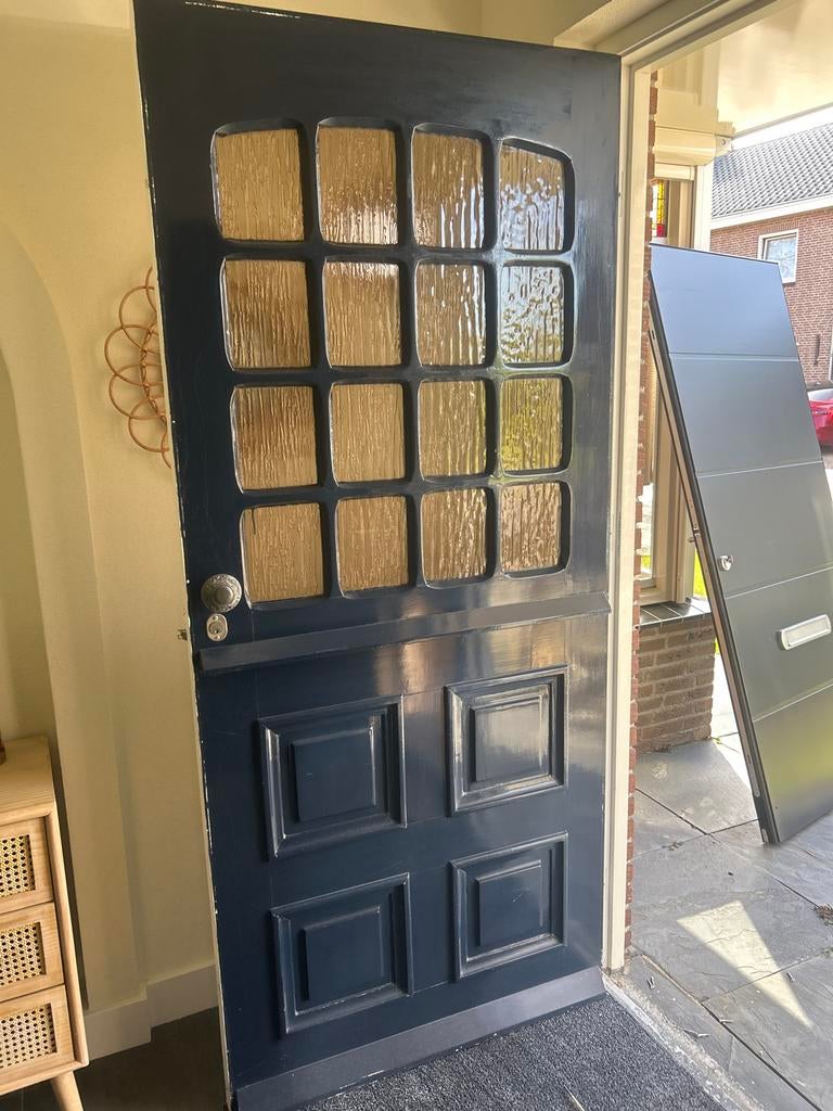 Vintage voordeur van afzelia hout 93x211cm, Ophalen, Gebruikt, 80 tot 100 cm, Buitendeur