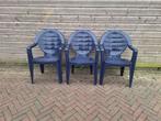 3 blauwe Grosfillex tuinstoelen, Tuin en Terras, Ophalen, Kunststof, Stapelbaar