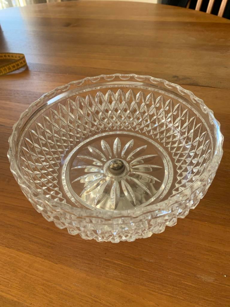 Grote kristallen bonbon schaal met zilverkleurige poot, Antiek en Kunst, Ophalen of Verzenden
