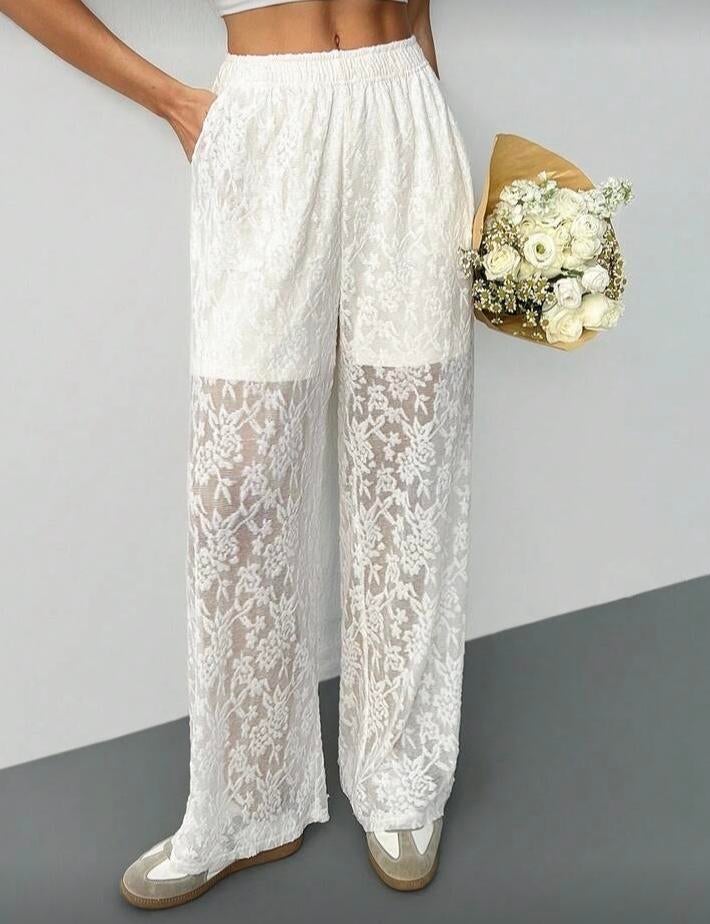 Shein kanten broek crème wit XS, Kleding | Dames, Broeken en Pantalons, Verzenden, Wit, Zo goed als nieuw, Maat 34 (XS) of kleiner