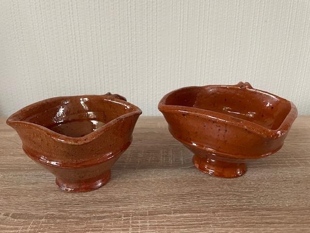2 Vierkante Handmade Bloempotten met oor, Gebruikt, Vierkant, Binnen, Ophalen of Verzenden
