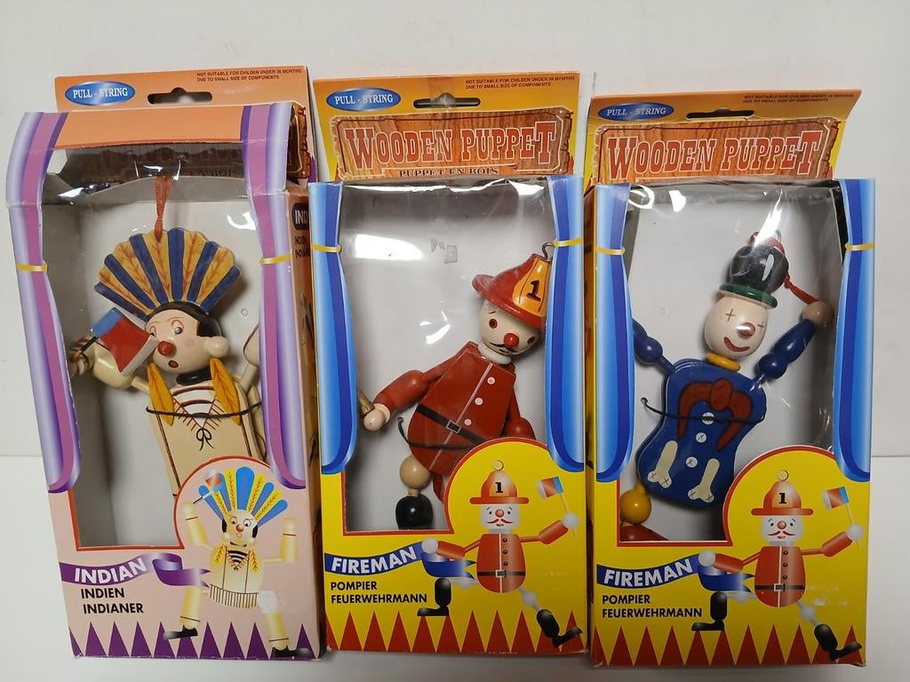 3 stuks marionetten touwtjespoppen trekpoppen, Ophalen of Verzenden, Zo goed als nieuw, Pop