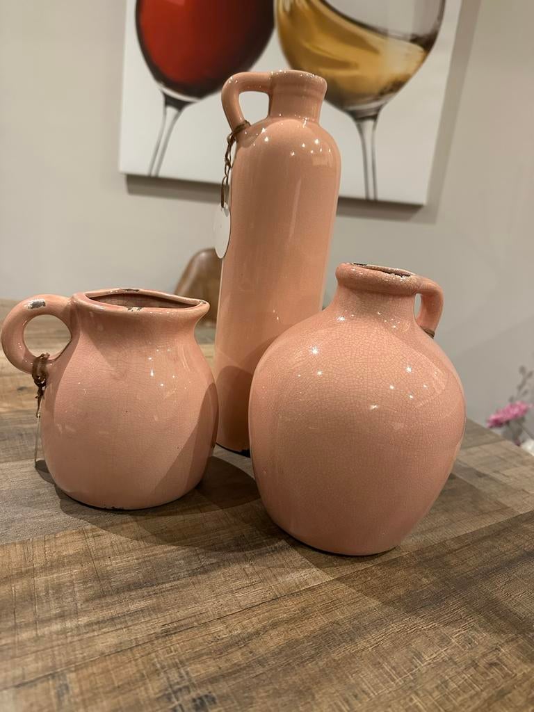 Set van 3 roze kruiken - decoratieve vazen, Huis en Inrichting, Overige kleuren, Aardewerk of Porselein, Nieuw, Ophalen of Verzenden