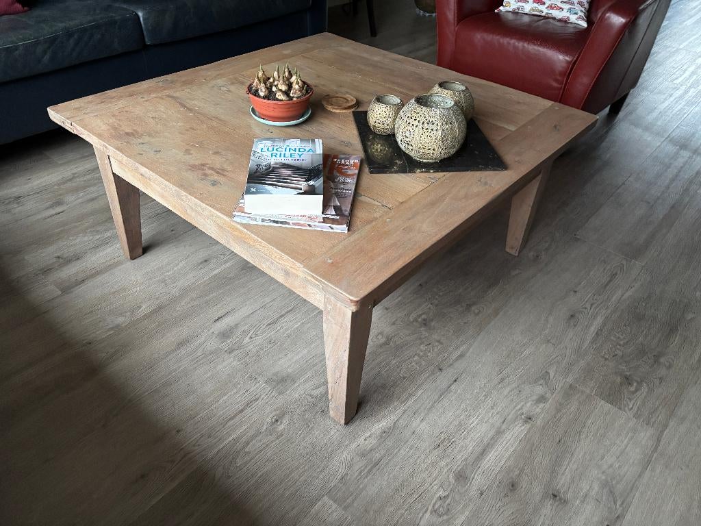 Massieve Teak houten salontafel met 1 lade, Ophalen, Gebruikt, 50 tot 100 cm, 50 tot 100 cm