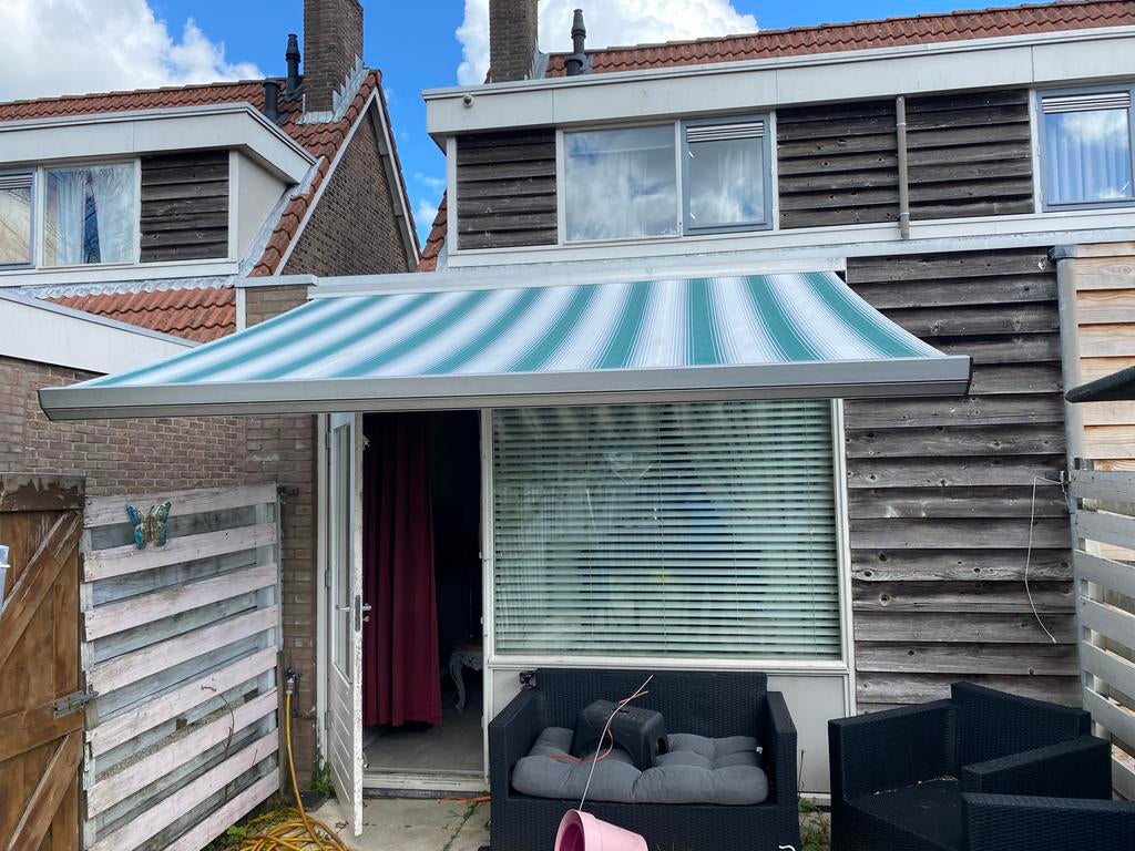 Elektrisch zonnescherm 3 meter breed knikarm, Ophalen, Gebruikt, Elektrisch, 150 tot 300 cm