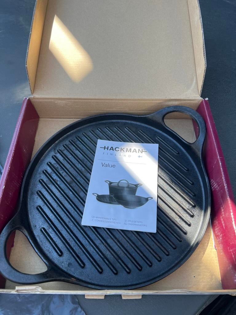 Gietijzeren grillpan - Hackman Finland (Ø27 cm), Ophalen of Verzenden, Zo goed als nieuw, Gietijzer, Koekenpan of Braadpan