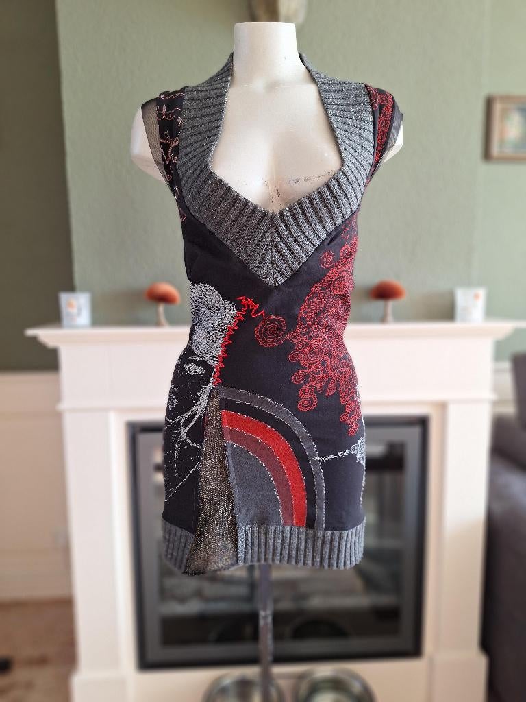 Desigual gezicht mini jurk trui tuniek M 38, Maat 38/40 (M), Verzenden, Zwart, Desigual