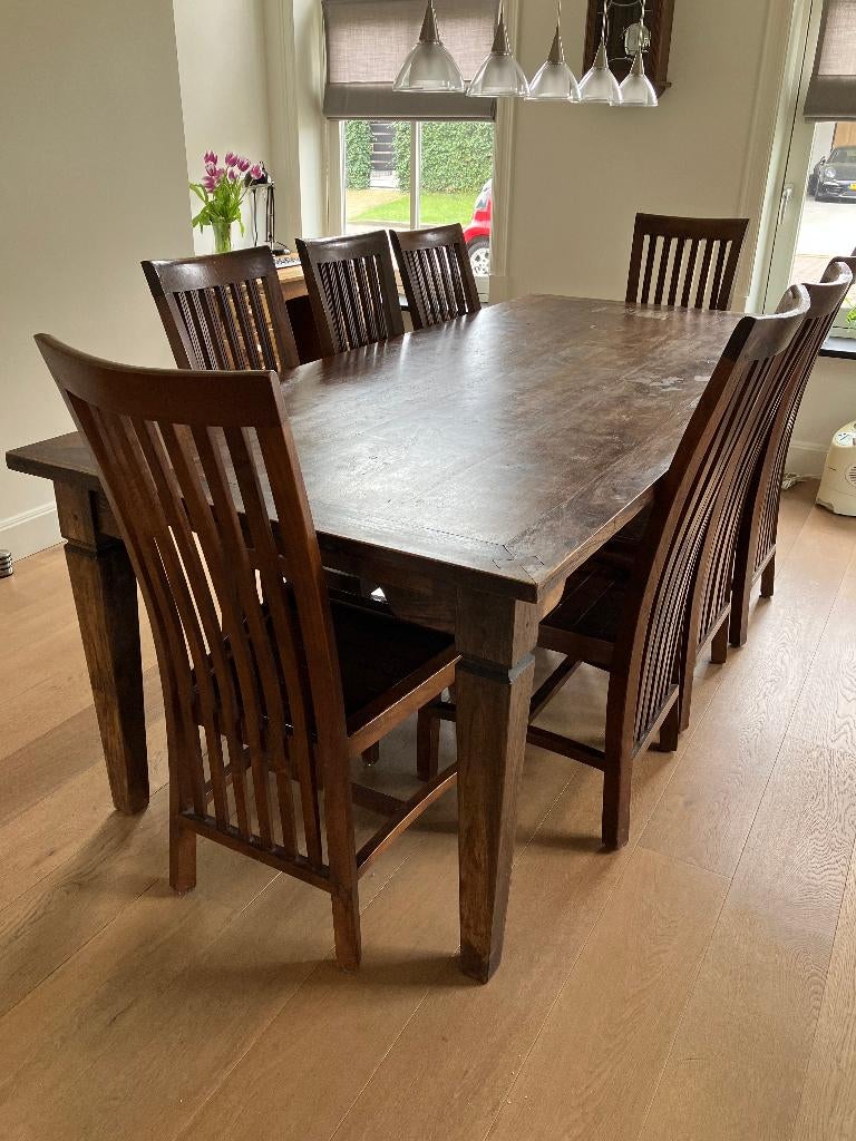 Teakhouten tafel met stoelen, Ophalen, Gebruikt, Koloniaal, Teakhout