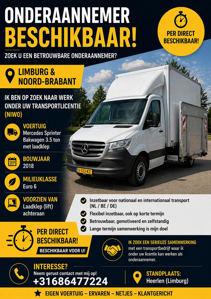 Ik zoek werk met mijn eigen bestelbus, Variabele uren, Vanaf 10 jaar, Freelance of Uitzendbasis