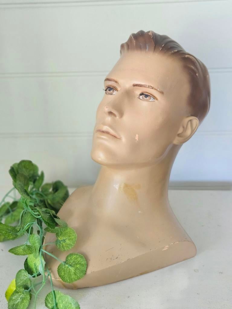 Uniek! Vintage mannelijk etalagehoofd, Ophalen of Verzenden