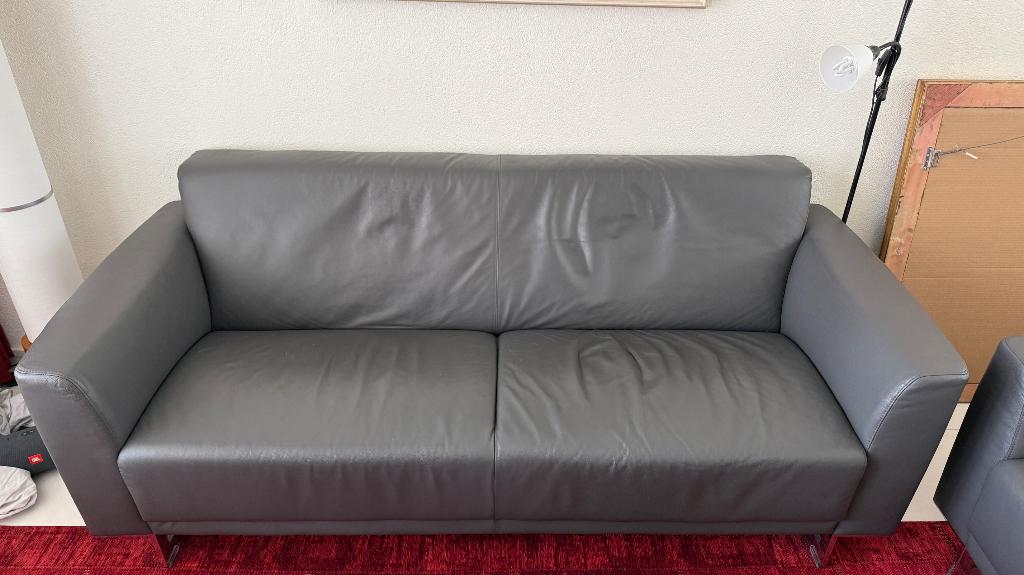 2,5-zits Montel leren bank, Huis en Inrichting, Banken | Bankstellen, Ophalen, Gebruikt, Driepersoons, Rechte bank