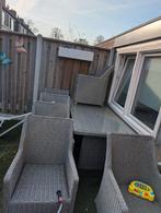 Wicker tuinset met 6 stoelen en glazen tafel, Tuin en Terras, Gebruikt, 6 zitplaatsen, Ophalen of Verzenden, Wicker