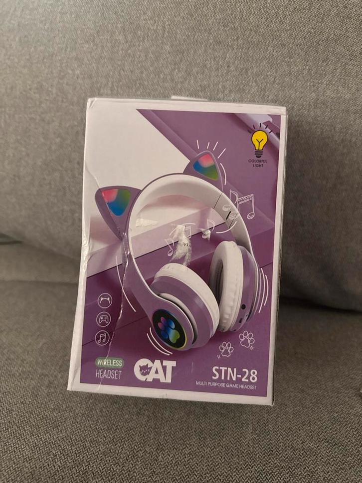 Paarse draadloze koptelefoon met kattenoortjes en lichtjes, Audio, Tv en Foto, Koptelefoons, Nieuw, Over oor (circumaural), Overige merken
