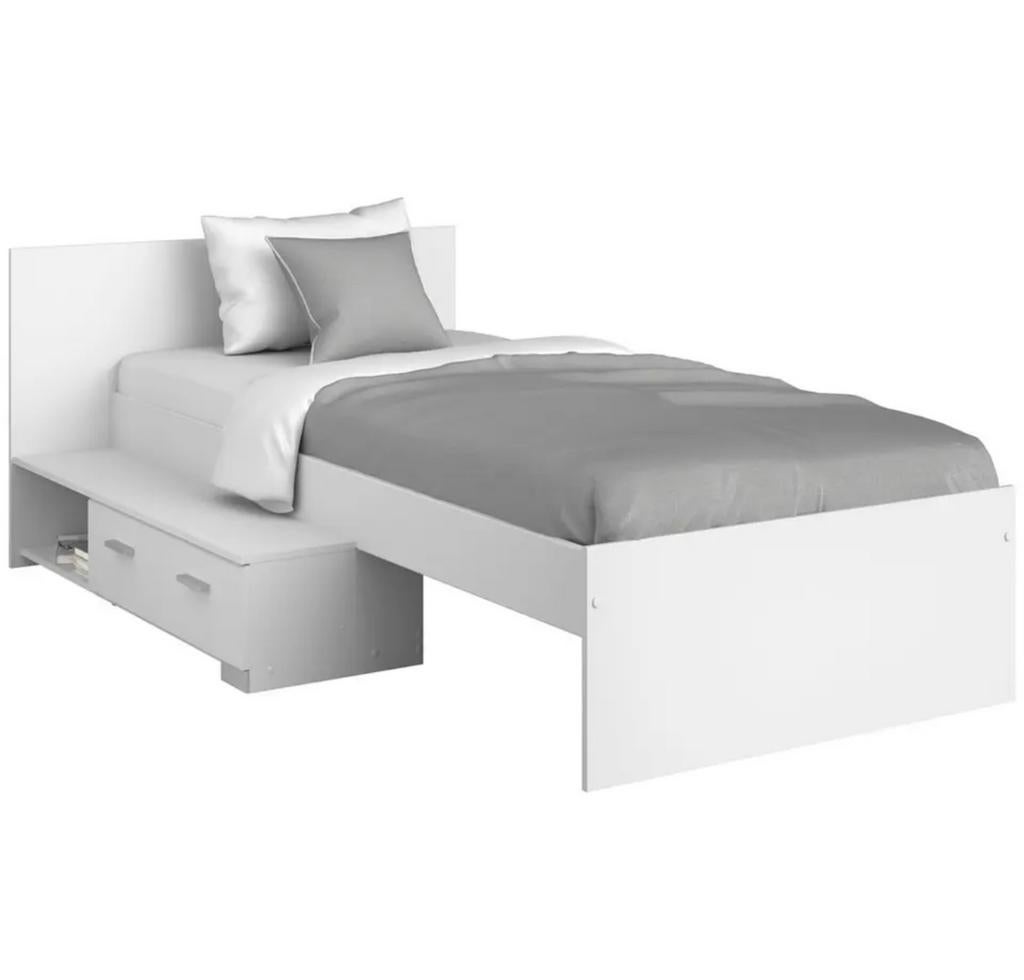 NIEUW IN DOOS: Wit eenpersoons bed van Leen Bakker (90x200), Huis en Inrichting, Ophalen, 90 cm, Eenpersoons, Wit