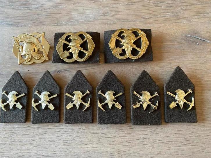 Baretemblemen en kraagspiegels Regiment Genietroepen, Verzamelen, Militaria | Algemeen, Landmacht, Embleem of Badge, Nederland