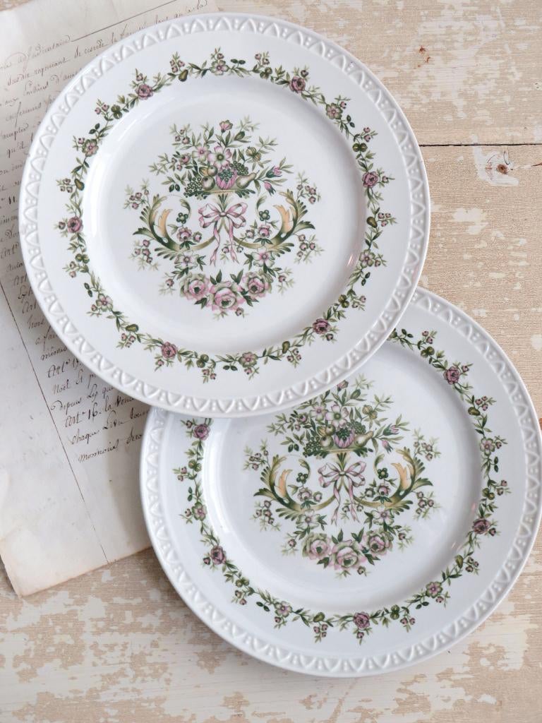 Vintage bordjes “Bloemen & fruit”, Antiek en Kunst, Antiek | Servies los, Ophalen of Verzenden