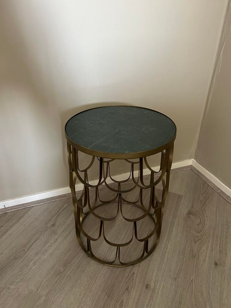 Bijzettafel / kruk met marmer blad, Huis en Inrichting, Tafels | Bijzettafels, Ophalen, Minder dan 45 cm, Minder dan 55 cm, Rond