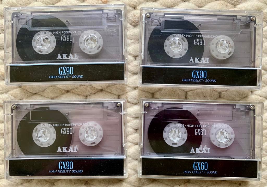 Schaars 4x AKAI GX90 GX60 type II cassettebandjes GX 90 60, Gebruikt, 2 t/m 25 bandjes, Ophalen of Verzenden, AKAI