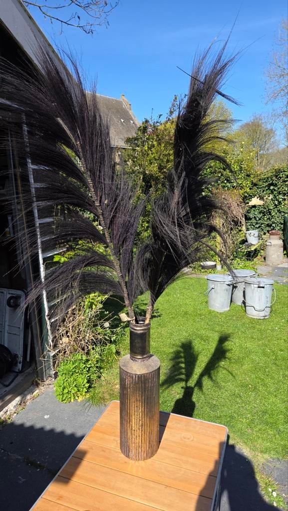 Decoratieve veren in koperbronskleurige huls, Ophalen, Overige materialen, Gebruikt, Zwart