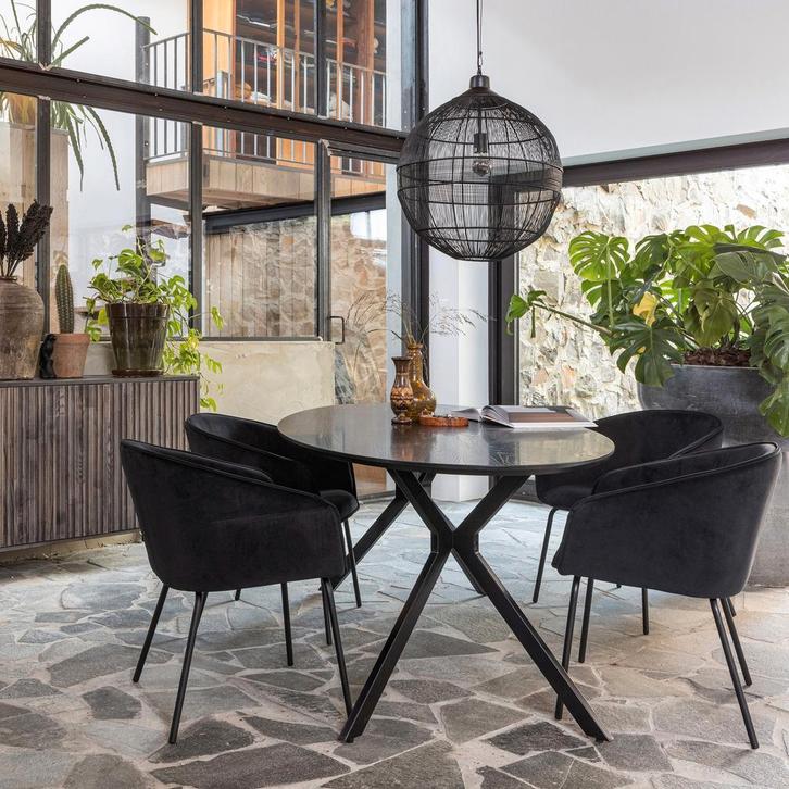 Bodilson Slide eettafel ovaal zwart/bruin 200x100 cm, Huis en Inrichting, Tafels | Eettafels, Gebruikt, 100 tot 150 cm, 200 cm of meer