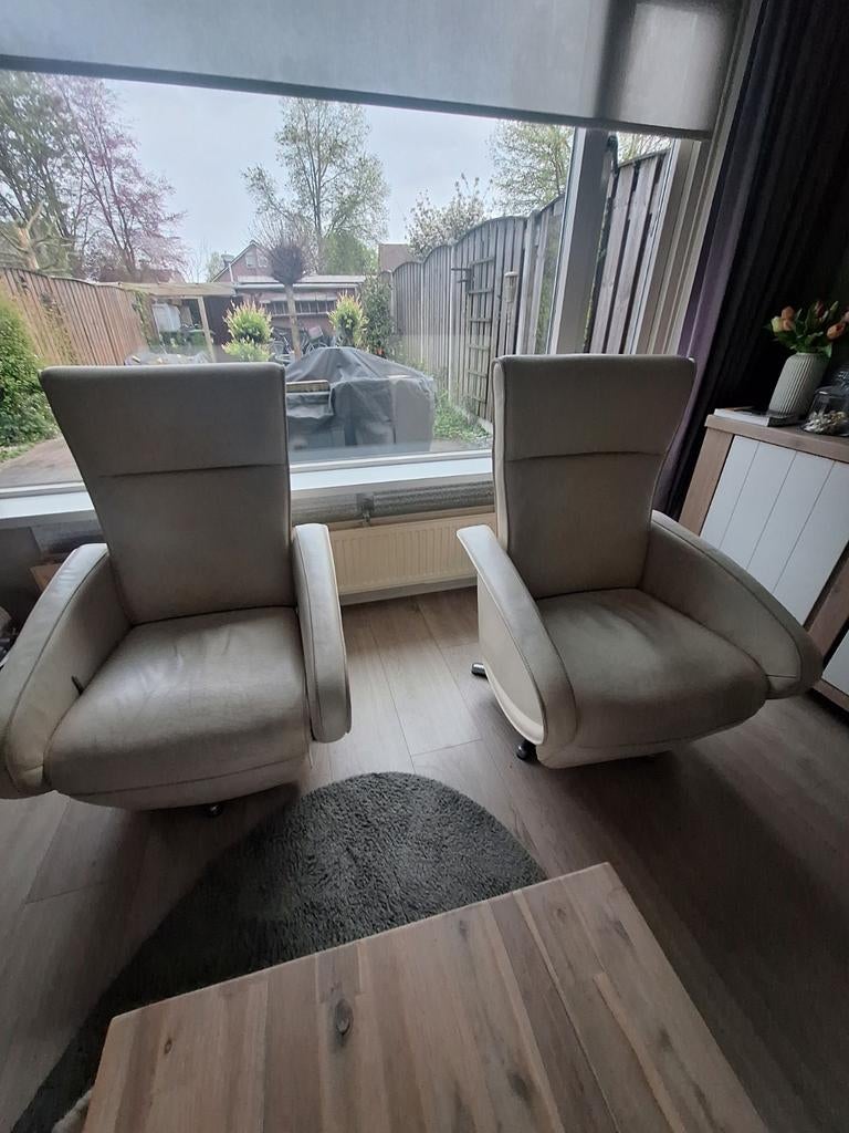 Relaxfauteuils witleer merk prominent, Ophalen, Gebruikt, Minder dan 75 cm, Leer