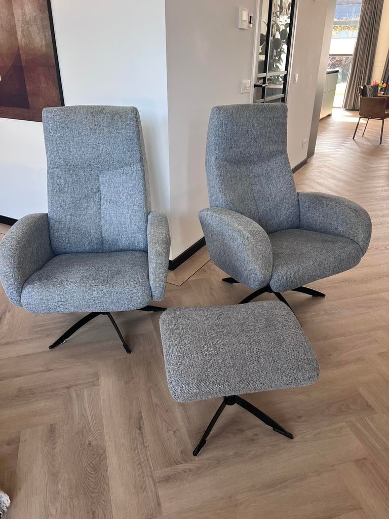 2 Stoffen relaxfauteuils Gelderland  en  1 hocker, Ophalen, Gebruikt, 75 tot 100 cm, Stof