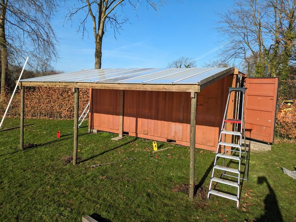 Gebruikt afdak met kanaalplaten en goot (zonder hout), Ophalen
