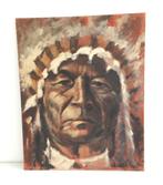 Groot schilderij - Opperhoofd, indiaan - 80 x 100 cm, Ophalen, Gebruikt, Schilderij, 75 tot 100 cm
