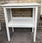 Brocante oud wit houten kastje / tafeltje - bijzettafeltje, Antiek en Kunst, Curiosa en Brocante, Ophalen