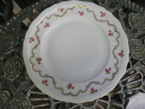 7 x Dinerbord Rheinkrone Bavaria roze roosjes en goudlusters, Antiek en Kunst, Antiek | Servies los, Ophalen of Verzenden