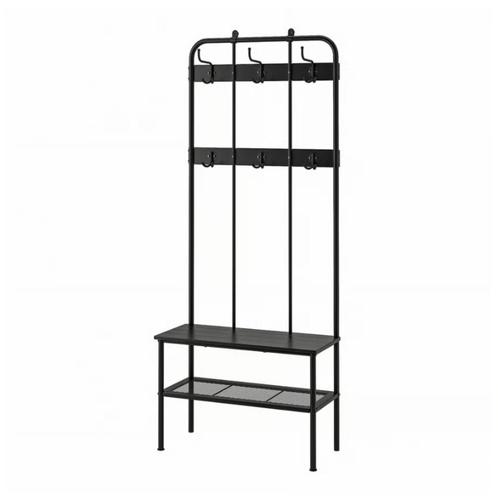 NIPÅSEN Kapstok en bank m schoenopberger, zwart, 190x35x79 c, Huis en Inrichting, Woonaccessoires | Kapstokken, Zo goed als nieuw
