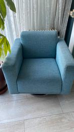 Blauwe fauteuil kubus stoel design rvs draaivoet, Verzenden, Gebruikt, Stof