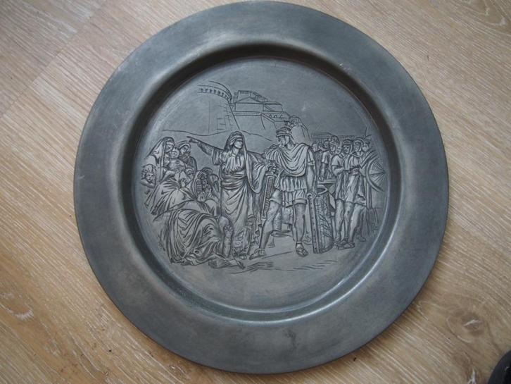 Antiek Tinnen bord bijbelse voorstelling, Antiek en Kunst, Antiek | Wandborden en Tegels, Ophalen of Verzenden