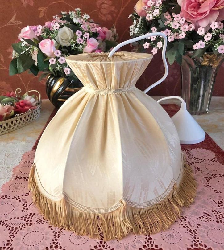 Hanglamp, brocante klassiek lampenkap antiek crème stof, Huis en Inrichting, Lampen | Hanglampen, Minder dan 50 cm, Stof, Verzenden