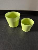 2 Bloempotten Lime Groen, Rond, Ophalen of Verzenden, Zo goed als nieuw, Aardewerk