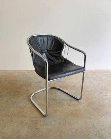 Vintage Gastone Rinaldi Fasem buisframe slede stoel 80s leer beschikbaar voor biedingen