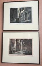 Twee fraaie gravures van kerkinterieurs + graftombes, 1842, Antiek en Kunst, Ophalen of Verzenden
