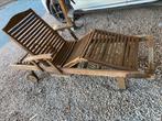 tak houten ligbed en 2 deckchairs, Ophalen, Gebruikt, Hout, Verstelbaar