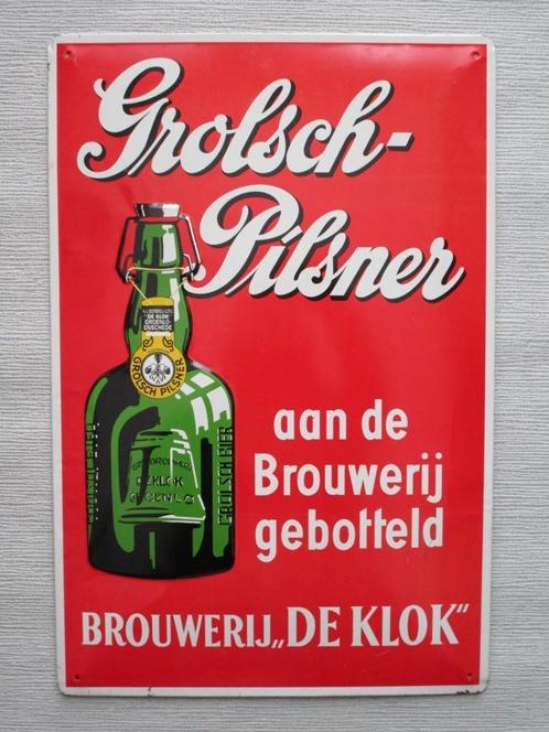 metalen reclamebord Grolsch-Pilsner - Brouwerij De Klok, Verzamelen, Biermerken, Gebruikt, Reclamebord, Plaat of Schild, Grolsch