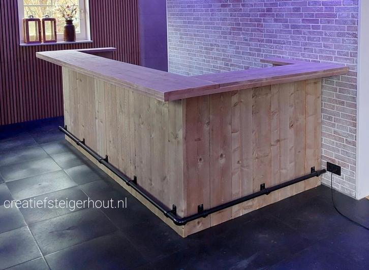 Steigerhouten bar mancave hoek zwarte buis koelkast ruimte, Huis en Inrichting, Barren, Nieuw, Ophalen of Verzenden