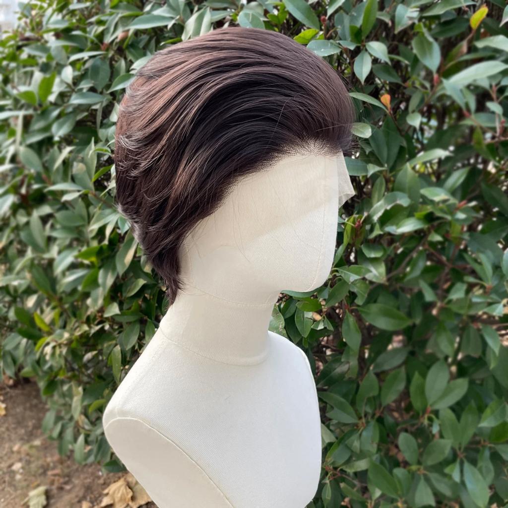 Bruine Korte Bob Pruik Met Lace Vrouwen Mannen Bruin Haar, Verzenden, Nieuw, Pruik of Haarverlenging