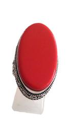 Zilveren edelsteen ring met koraal maat 18.75, Sieraden, Tassen en Uiterlijk, Ringen, 18 tot 19, Verzenden, Nieuw, Dame of Heer
