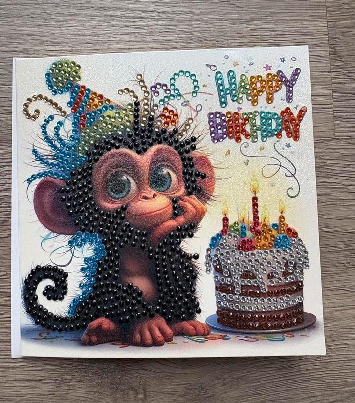 Verjaardagskaart aap met envelop | diamond painting, Hobby en Vrije tijd, Kaarten | Zelfgemaakt, Nieuw, Dieren, Ophalen of Verzenden