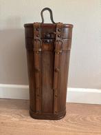 Vintage Houten Flessendoos met Lederen Details, Ophalen of Verzenden, Zo goed als nieuw, Minder dan 5 flessen, Minder dan 50 cm