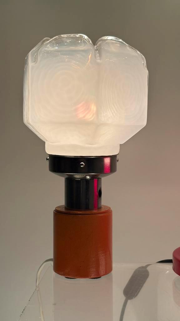 2x Italiaans design tafellamp oranje hout Murano glas bollen, Huis en Inrichting, Lampen | Tafellampen, Zo goed als nieuw, Minder dan 50 cm